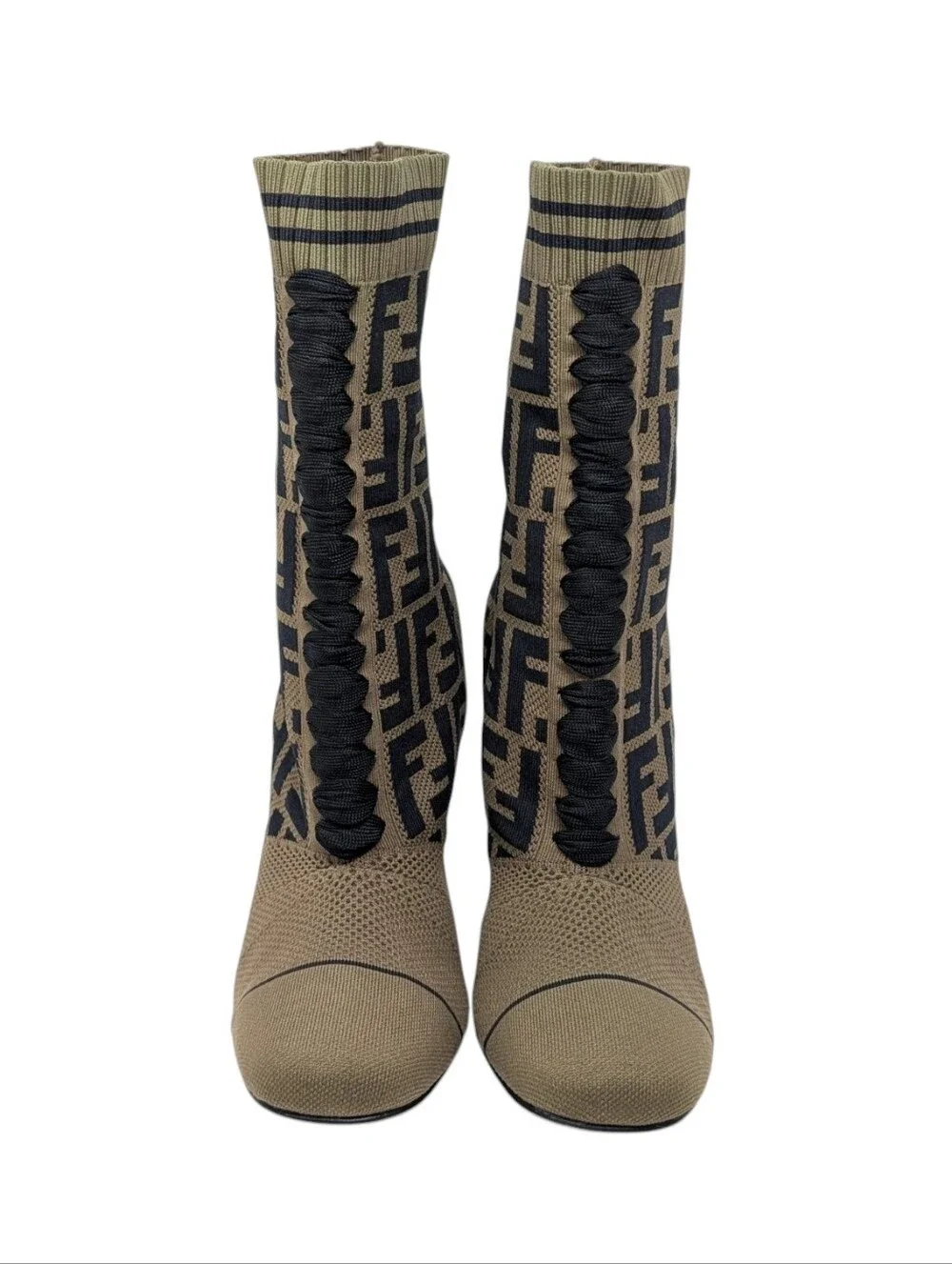 Fendi Zucca Lurex Olive Green Monogram Heeled Sock Boot Size EU 38.5